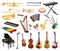 Variety of musical instruments set