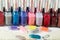 Variety of nail lacquers and accessories for manicure and pedicure