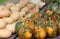 Variety of pumpkins on table at market help usher in the autumn holidays