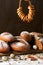 Variety of rye bread on a wooden background with