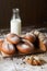 Variety of rye bread on a wooden background with