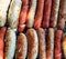 Variety Sausages and Wieners Grilled on Barbecue Grill