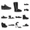 A variety of shoes black icons in set collection for design. Boot, sneakers vector symbol stock web illustration.