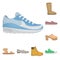 A variety of shoes cartoon icons in set collection for design. Boot, sneakers vector symbol stock web illustration.