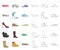 A variety of shoes cartoon,outline icons in set collection for design. Boot, sneakers vector symbol stock web