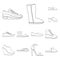 A variety of shoes outline icons in set collection for design. Boot, sneakers vector symbol stock web illustration.