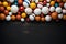 Variety of sport balls on wooden background. Top view with copy space