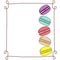 Variety of stacked multicolor doodle vector macarons in hand drawn vintage frame, copy space, template mock up, french pastry