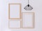 Variety style of blank wooden picture frame on white paint wall 3d render