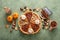 Variety of Thanksgiving pie slices on parchment paper