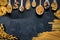 Variety of types and shapes of Italian pasta in wooden spoons. Dry pasta background. Italian food concept