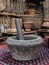 Variety and types of utensils for simple cooking of Asian families in the past. Traditional Asia and Thai old kitchen style