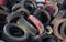 Variety of waste tyres dumped in a big pile