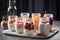 Variety of yogurts in portion glass jars. Healthy summer breakfast concept AI generated