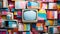 Varios dimensions and shapes of vintage televisions. Colorful background