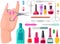 Various accessories and tools for manicure. Hand care products, scissors, clippers, nail polish