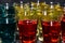 Various alcoholic shots in shot glasses in a serving tray often used for offers in the drinks industry. close up