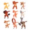 Various animals standing in dub dancing poses set, cute cartoon wild animals doing dubbing vector Illustration on a