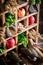 Various apple beer ingredients in old wooden box