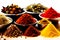 Various aromatic colorful spices and herbs.