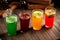 Various assorted glasses of fruit lemonades