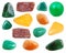 Various aventurine gemstones isolated on white