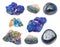Various Azurite chessylite gemstones isolated