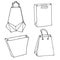 Various bags. Handbags, shopping bags, innovative origami bag.