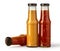 The various barbecue sauces in glass bottles