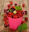 Various berries in a bucket