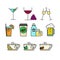 Various Beverages Menu Cafe Related Thin Line Icon Illustration Set