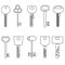 Various black outline keys symbols for open a lock