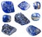 Various blue Sodalite gemstones isolated on white