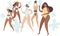 Various body positive girls wearing swimwear. Summer beach characters. Beauty diversity of different women