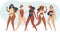Various body positive girls wearing swimwear. Summer beach characters. Beauty diversity of different women