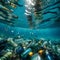 Various bottles underwater - ai generated image