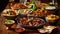 Various bowls of mexican food on wooden table