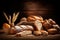 Various bread assorted bakery background with copy space