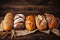 Various bread assorted bakery background with copy space