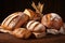 Various bread assorted bakery background with copy space
