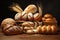 Various bread assorted bakery background with copy space