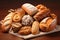 Various bread assorted bakery background with copy space