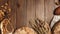 Various bread selection flat-lay. Top view of rye, wheat and multigrain rustic bread