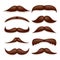 Various brown mustache collection. Vintage, retro mustaches. Facial hair, hipster beard. Vector illustration