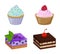 Various Cakes with Cupcakes Vector Illustration
