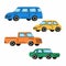 Various Cars or vehicles. Different types of cars: sedan, SUV, pickup, coupe, hatchback, retro car