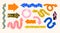 Various cartoon colorful playful arrow pointers set or collection in trendy sketch style.
