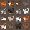 Various cats seamless pattern brown background. Cute and funny cartoon kitty cat vector illustration different cat breeds. Pet kit