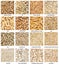 Various cereal grains with names close up