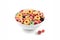 Various cereals placed in various bowls on white background , Various cereals on white background